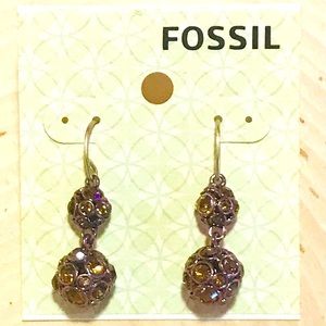 Fossil amber color rhinestone dangle earrings